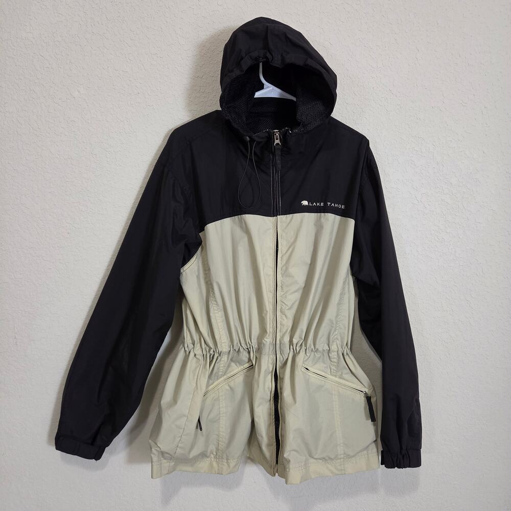 Arctic Image Lake Tahoe Jacket Womens L Black Khaki Hooded Windbreaker Gorpcore